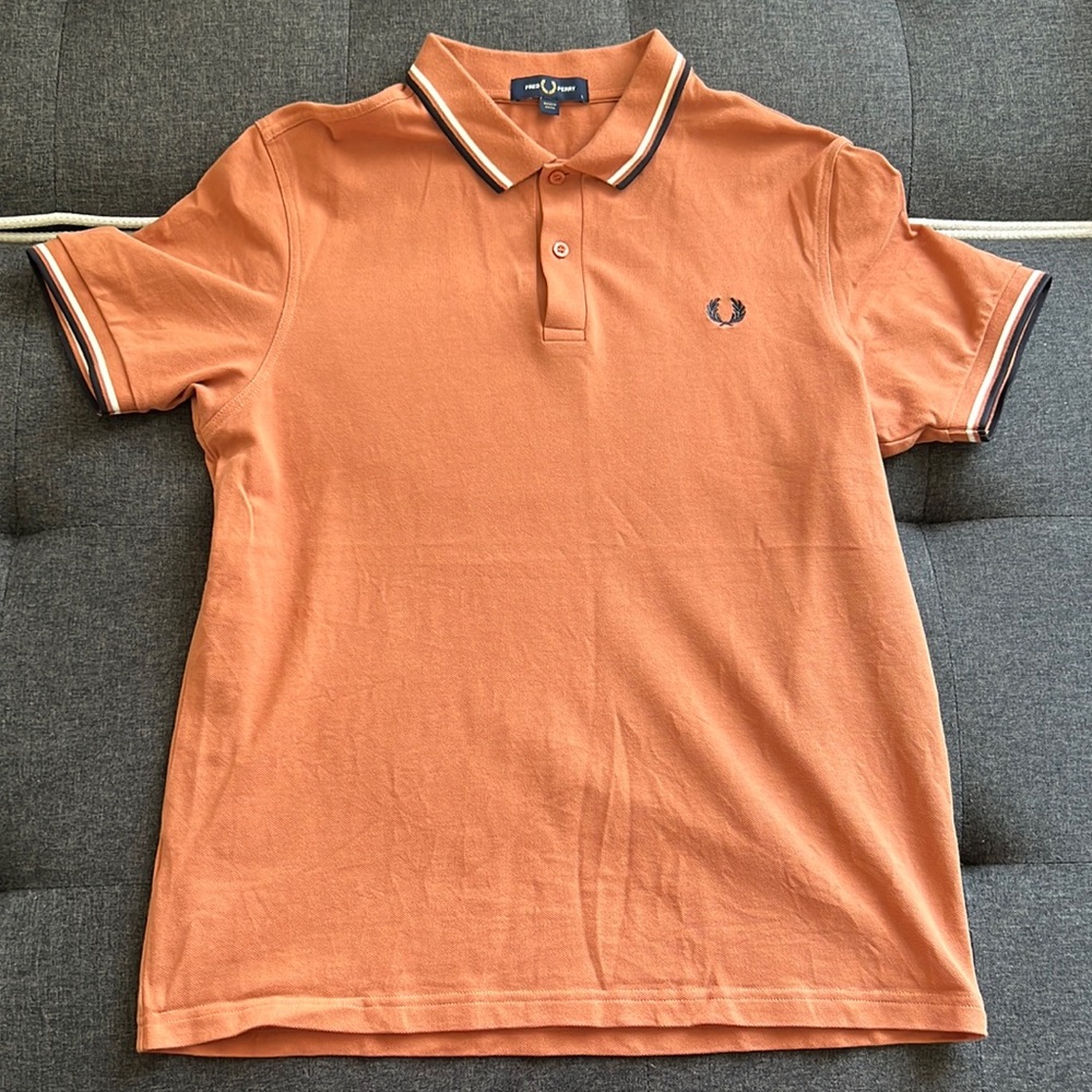Fred Perry Twin Tipped Orange Polo. Size L.